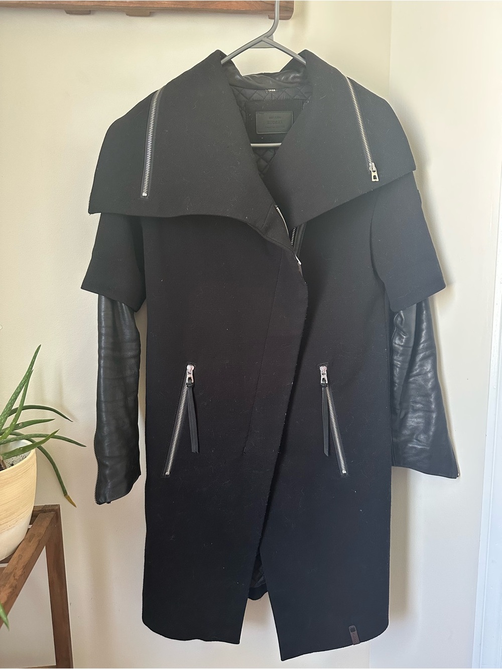 Rudsak wool coat with leather sleeves